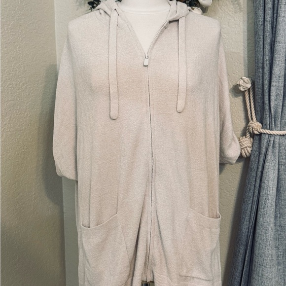 NEW Barefoot Dreams Cozy Chic Ultra Light Zip Up Hoodie In Stone L/XL - Picture 3 of 9
